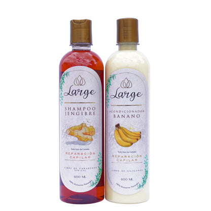 Kit Dúo Restauración (shampoo jengibre- acondicionador Banano)